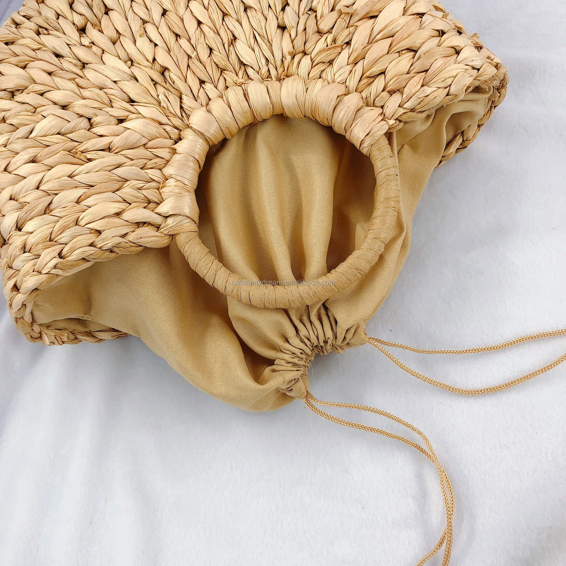 Hot fashion handmade crocheted brown paper straw backpack with cotton rope straps