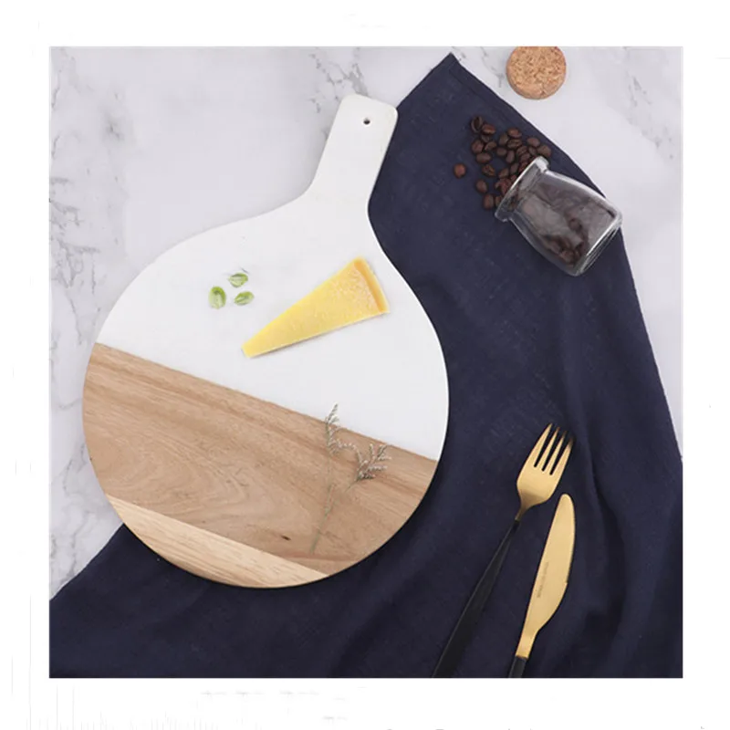 New White Marble Maple Wood Kitchen Plate Plate Tray Cutting Serving Board Pizza Tray