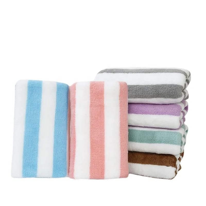 Absorbent Cotton Striped Dry Hair Towel Coral Velvet Towel Face Wash Towel