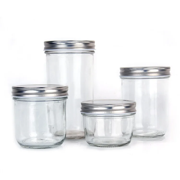 Empty Wide Mouth round Glass Jar 8oz Mason Jar With airtight double lid For Food Jam Honey pickle