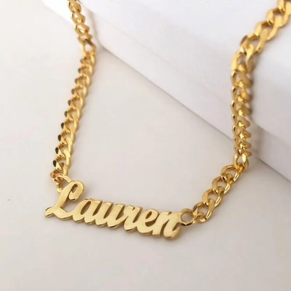 Name Necklace Personalized With Curb Chain Custom For Women Gothic Style Customized Nameplate Necklaces Gift for Christmas