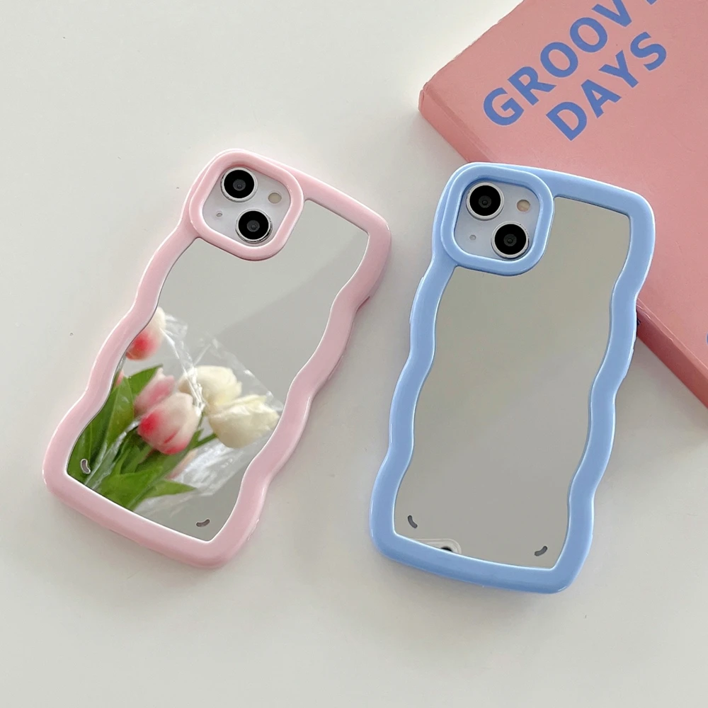 cute wavy phone case for iphone 12 13 pro max case custom print logo pattern design mirror phone case