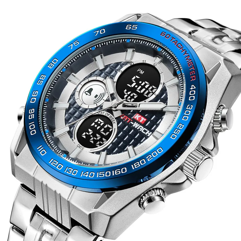 2019 KAT 1810 cool fashion sport big black digital quartz man wristwatches 5ATM water resistant back light with steel band