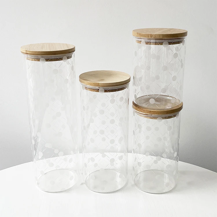 Modern Design Round Glass Stash Jar with Bamboo Lid Airtight Canister for Freshness Preservation for Camping Kitchen Glass