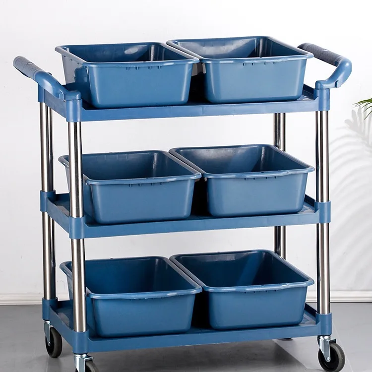 Factory 3-layer Kitchen Trolley Plastic & stainless steel Restaurant Service Trolley Food Serving Storage Trolley cart