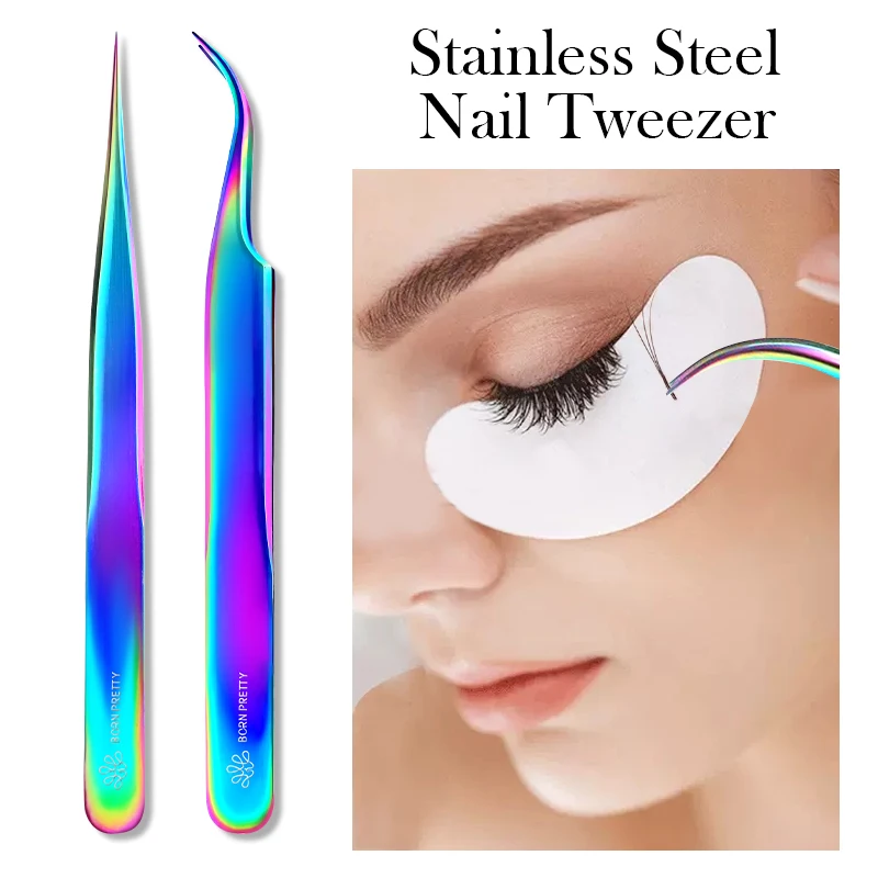 BORN PRETTY Beauty Tools Stainless Steel Straight Curved Nail Art Tweezer for Nail Stickers Decal Rhinestone Picker Tool