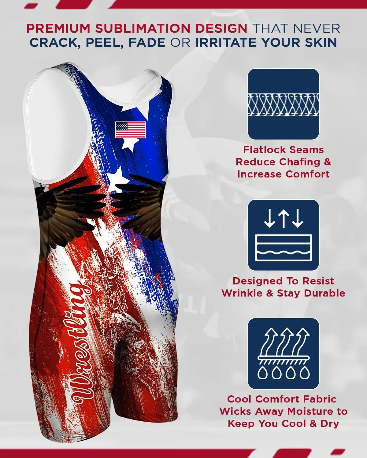 Custom USA Sublimated Wrestling Singlet for MMA, Powerlifting Singlet Youth Wrestling Singlet Men for Training