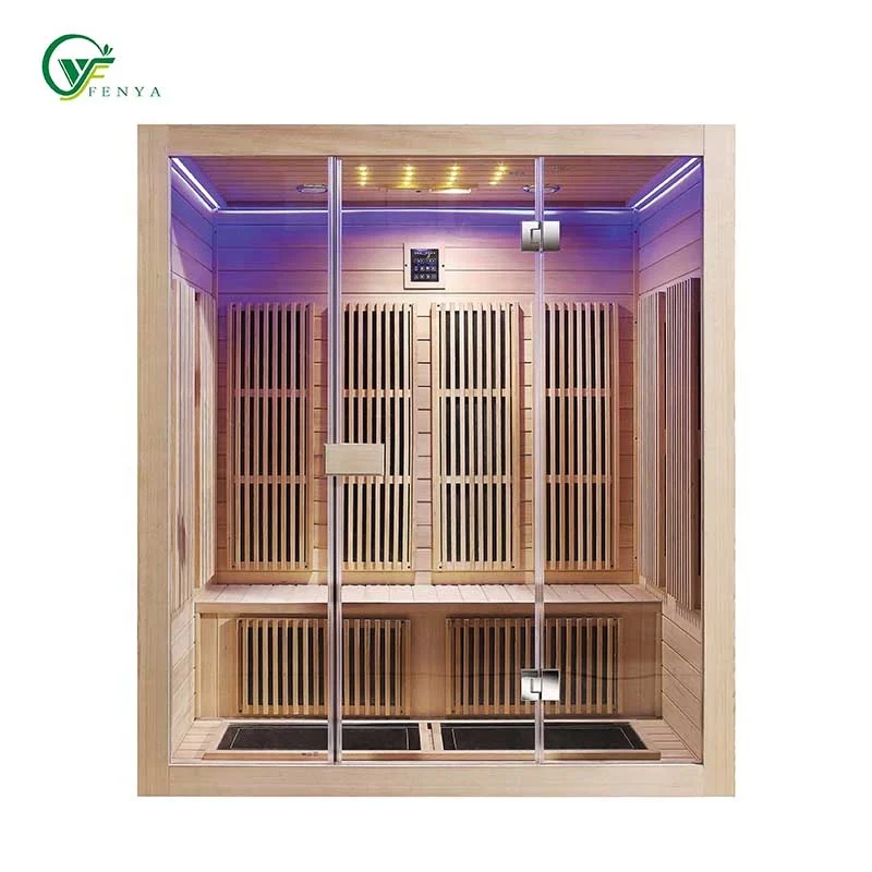 Manufacturer Traditional Red Cedar Far Infrared Wooden House 2 4 6 8 Person Dry Steam Sauna Rooms Indoor