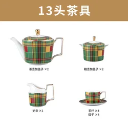 New design green plaid porcelain coffee cup set christmas arabic ceramic tea set for afternoon tea time