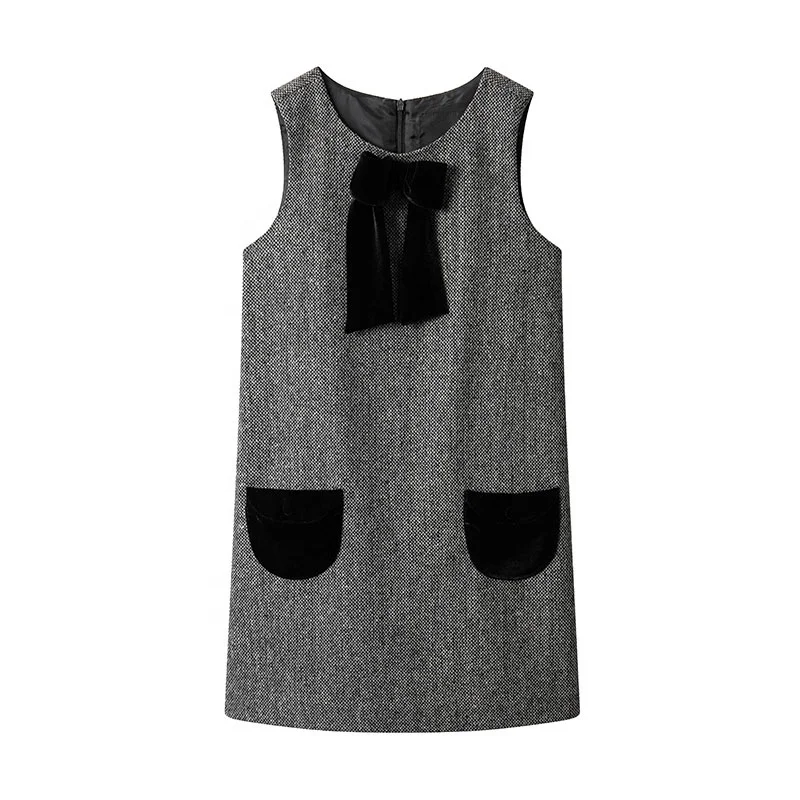 
Girls A-line Sleeveless Dresses Kids School Uniforms Bow with Velvet Primary School Children OEM Service Support 