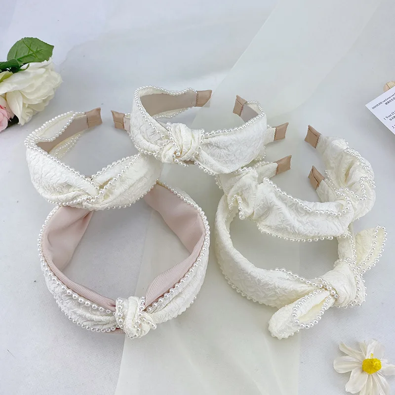 French Retro Fresh Temperament Knotted Pearl Fabric Headband Hair Clip  Cure Hair Accessories