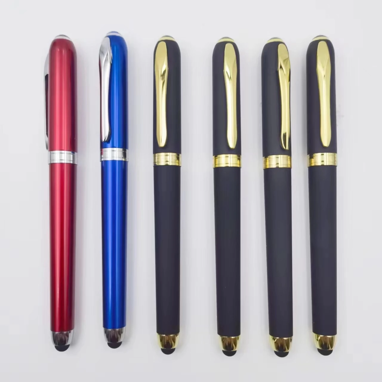 luxury high quality promotional metal clip gel pen weighted sring pen golden band pen with stylus