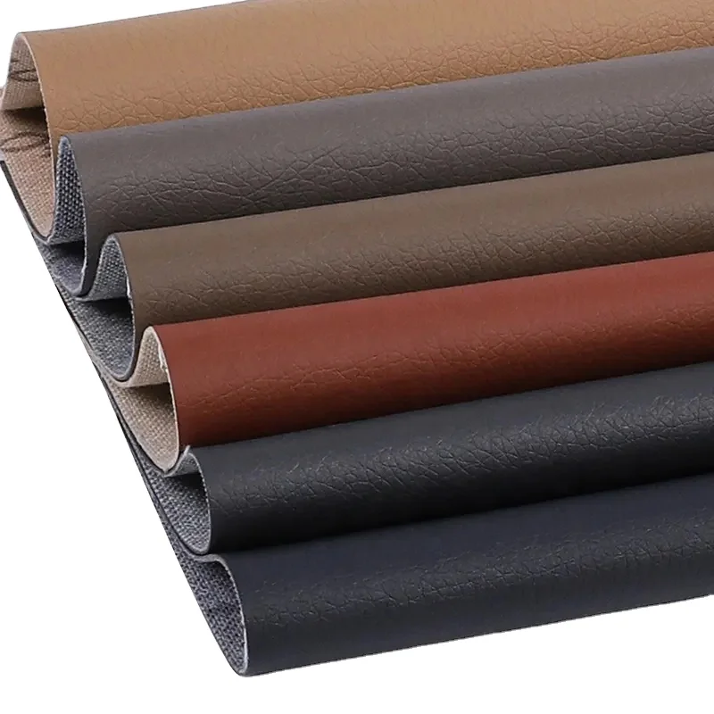 Wear Resistant Customized Logo Embossed Woven Texture Matte PU Synthetic Faux Fabric Vegan Leather for Sofa Upholstery