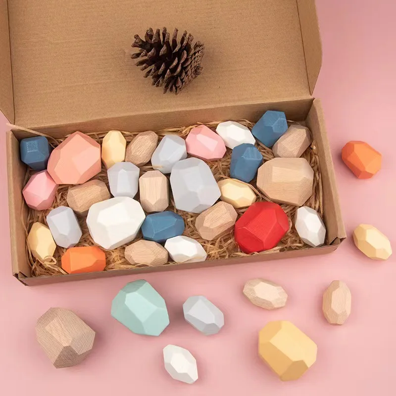 Building toys muti-colored wooden Blocks Montessori Rainbow Stone Set Creative Wooden Balancing Building Blocks