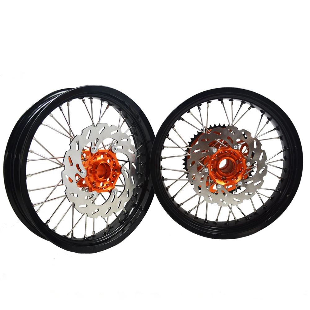 Custom alloy wheel set rims hubs spokes nipples motorbike super motard offroad wheels MOQ 1set