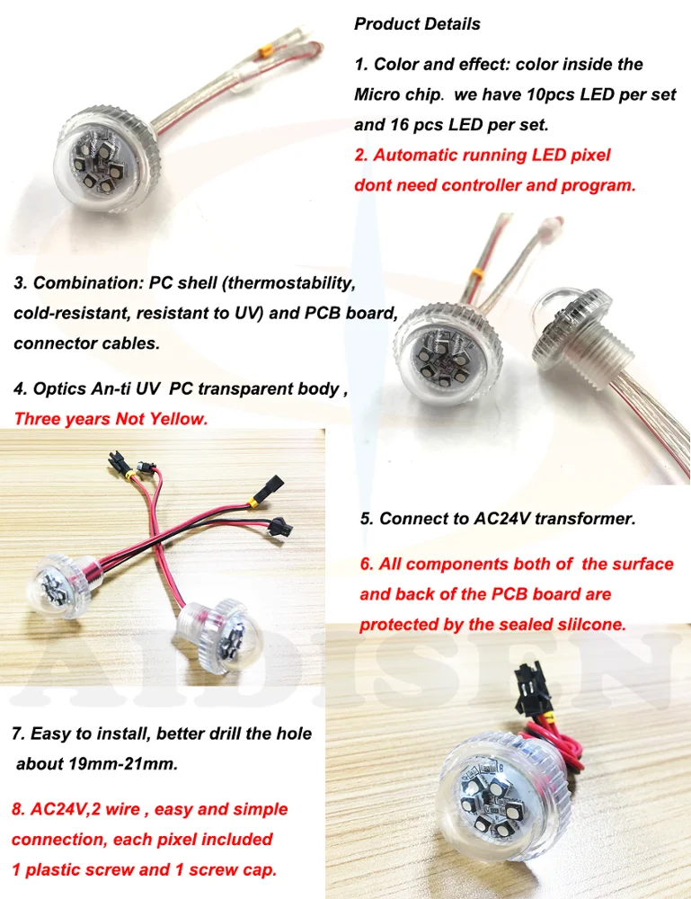 Auto Fun Fair Entertainment LED Lamps Programmable 24V Outdoor Lighting IP68 Pixel Dot for Amusement Parks