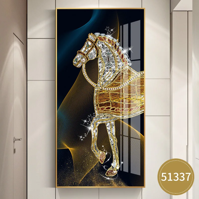 Modern Home Decor Luxury Crystal Porcelain Diamond Animal Horse artwork Wall Decoration High Quality Picture Wall Hanging