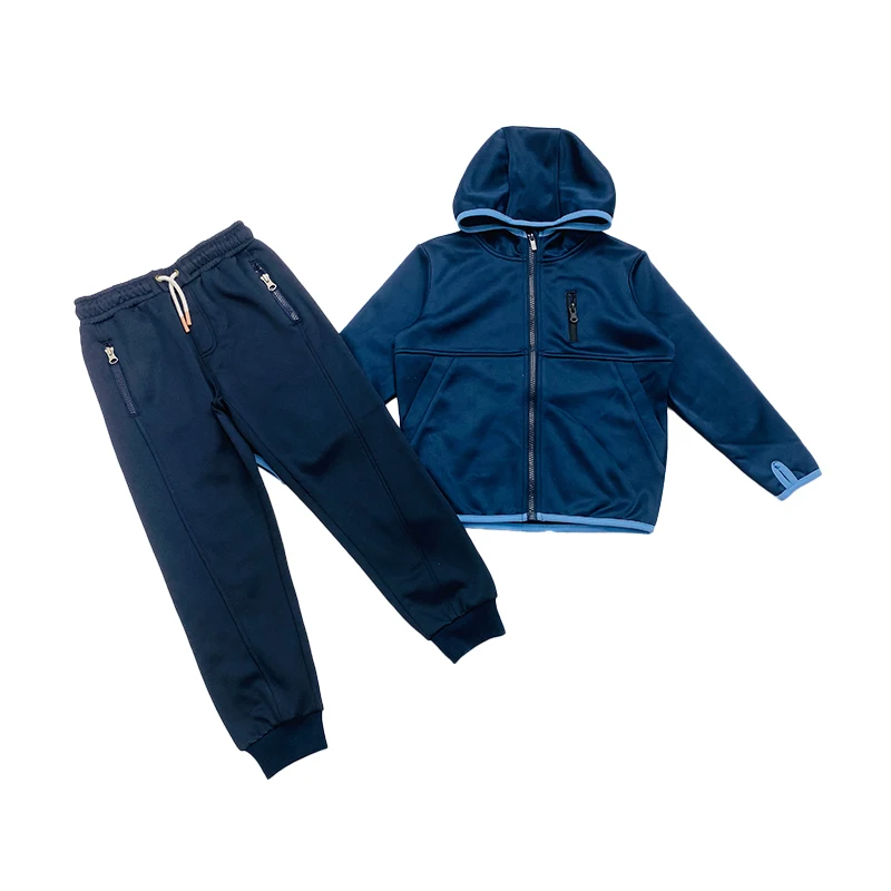 Boy Navy Blue Coat Jacket Sportswear Pants 2 Piece kids Tracksuit Hoodie Set