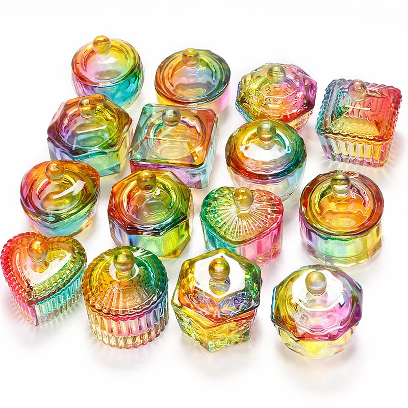 Nail Art Acrylic Liquid Powder Dappen Dish Bowl Nail Dappen Dishes Heart Shape Crystal Cup Cover Aurora Dappen Dish Bowl