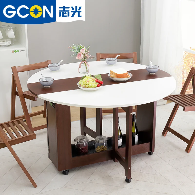  Save Space Wood Folding Round Expandable Dining Table Sets with Chairs for