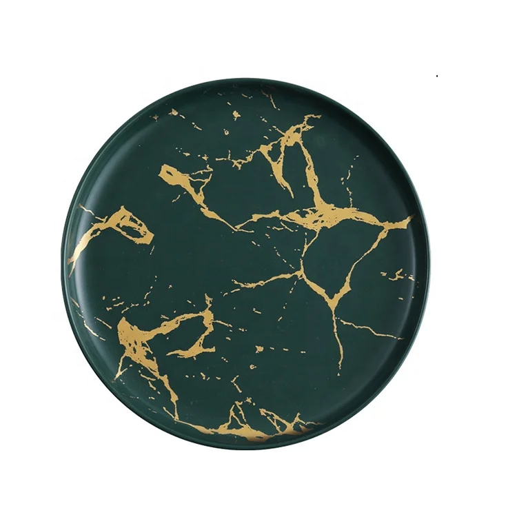 Fashion restaurant luxury eco friendly hotel marble ceramics tableware set dinner plate