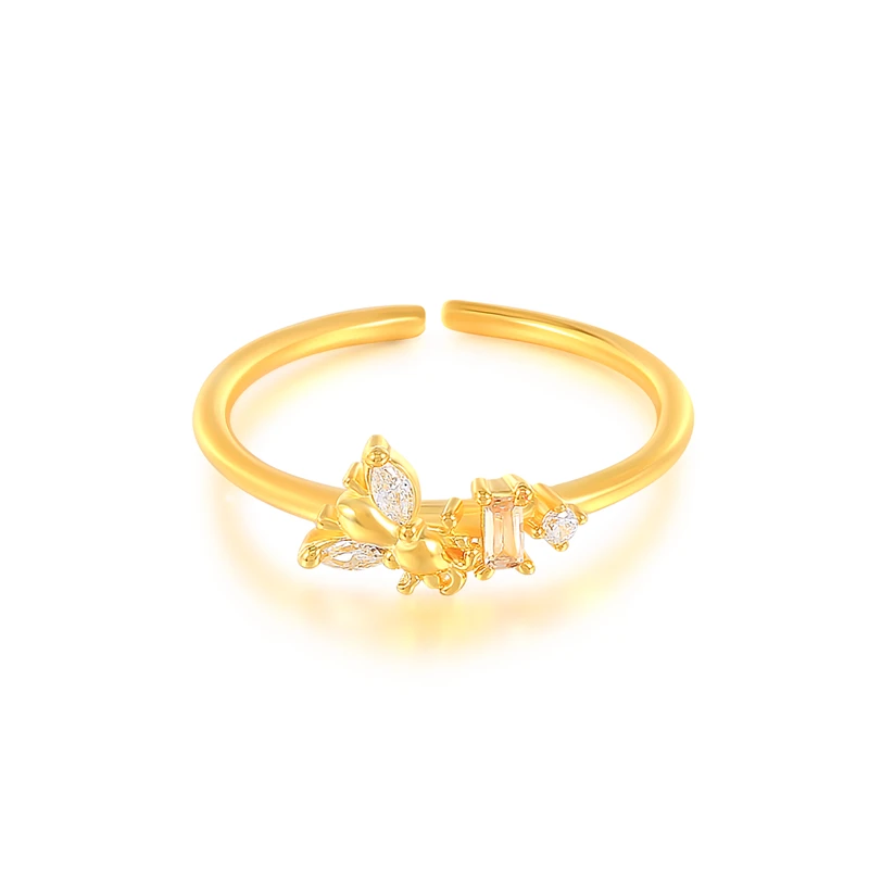 CANNER Adjustable Silver Bee Ring  925 Simple Cubic Zirconia 18k Gold Women Jewelry Ring