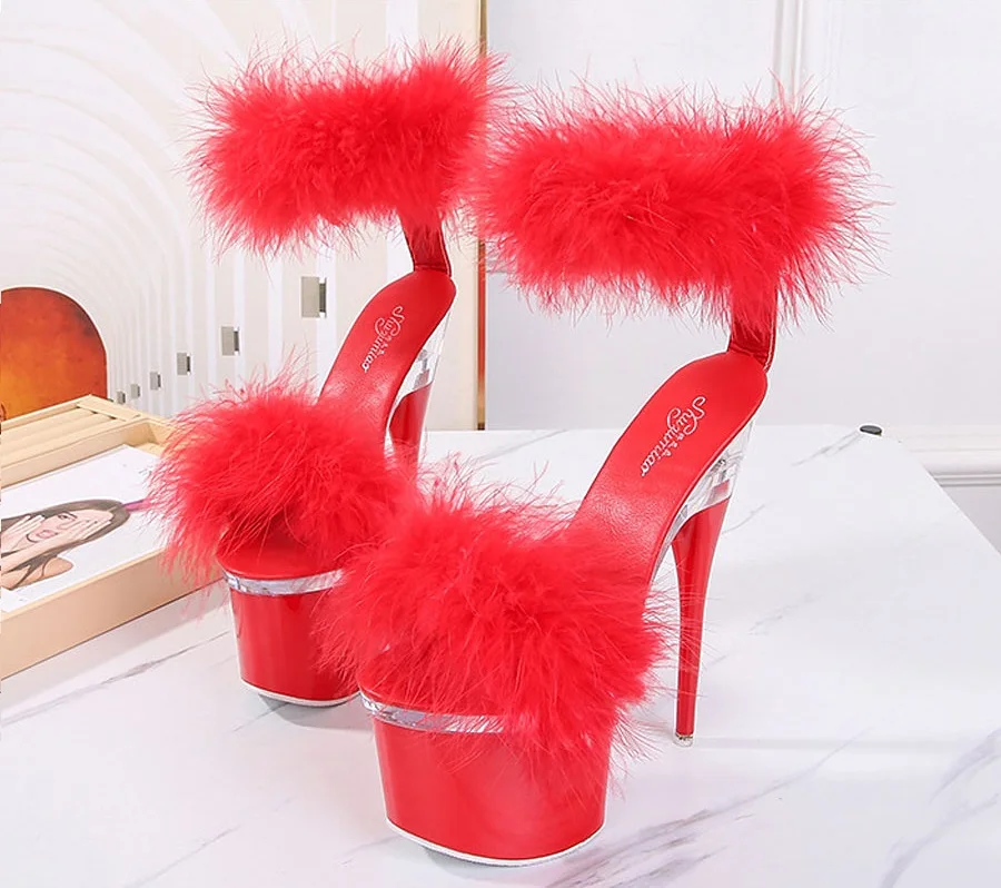 Amazon Ins Hot 17cm Mink Fur Pole Dance Shoes Sexy Women Nightclub Stripper High Heels Shoes