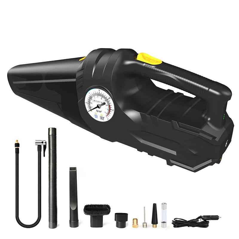 Multi-function 4-in-1 Air Pump 12V Portable Tire Inflator Wet and Dry Handheld 6000Pa Car Vacuum Cleaner