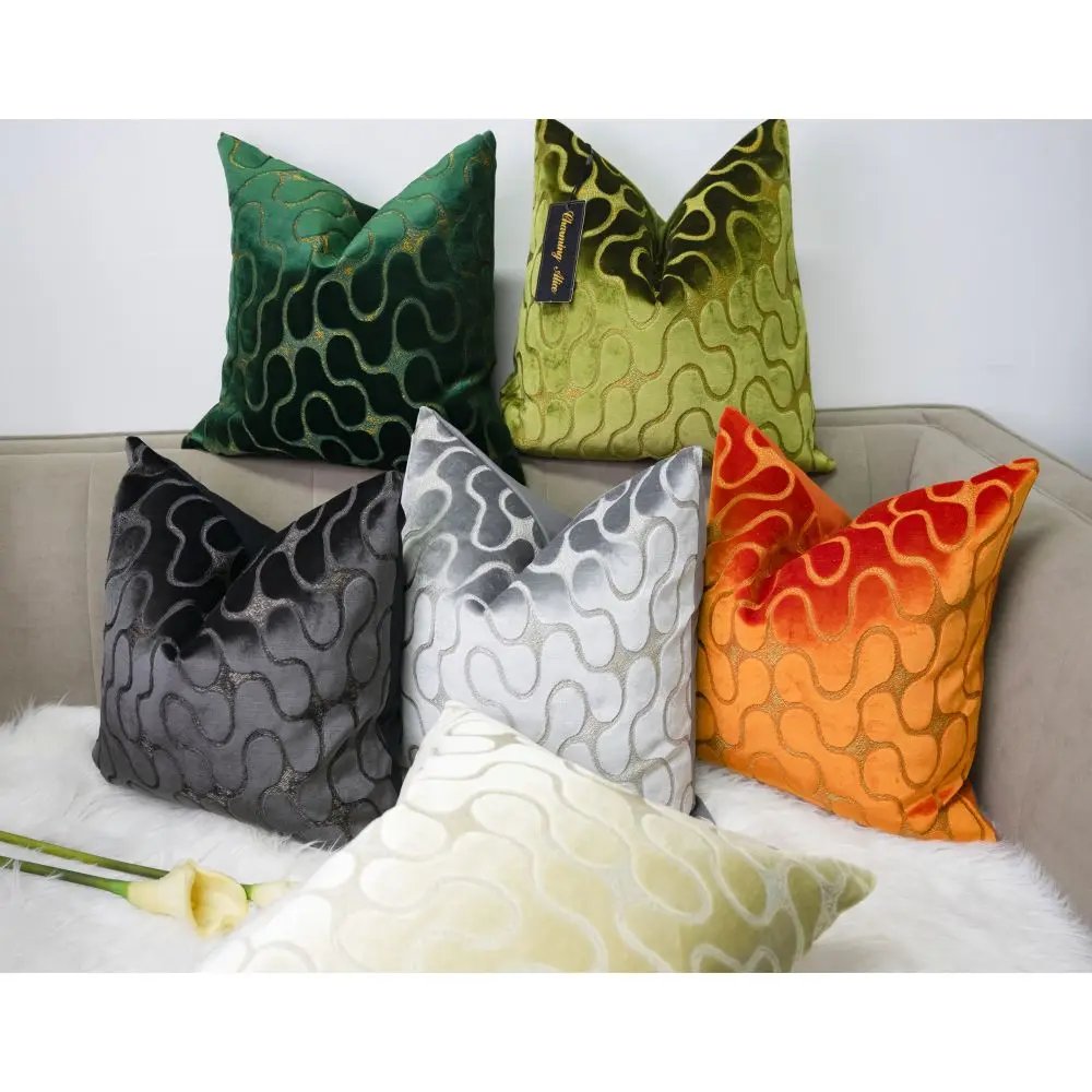 Luxury Blue European Cut Velvet Velvet Sofa Cushion Pillow Cover Crush Throw Pillow for Back Car Cushion Cover Manufacturers