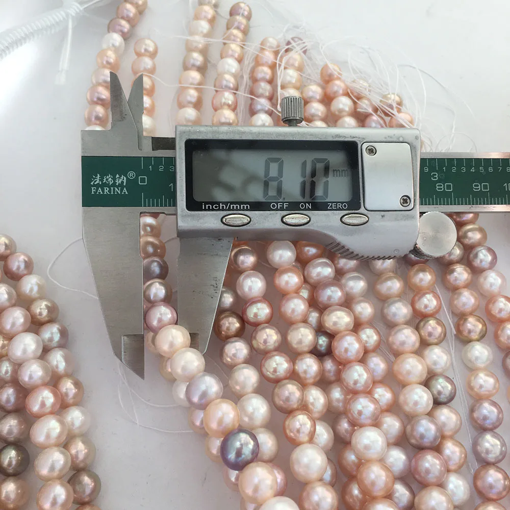 7.5-8.5 mm AA  grade good quality round shape nature freshwater pearl candy colourful in strand loose pearl wholesale price