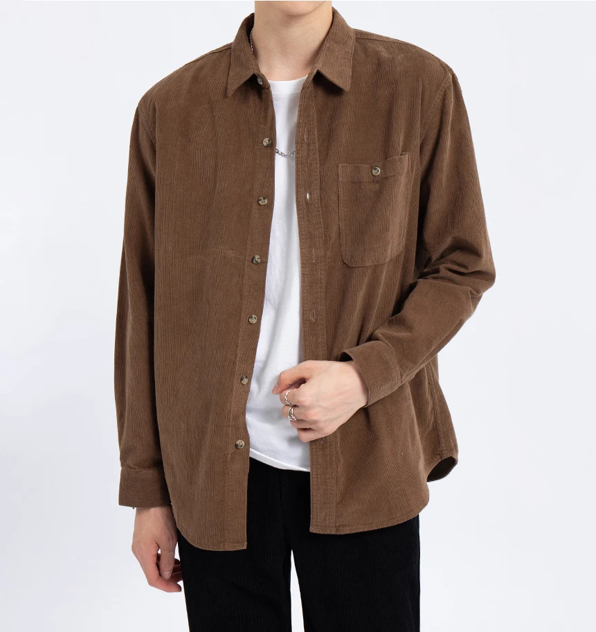 Long Sleeve Solid Patchwork Corduroy Pockets Shirt Street wear Fashion Casual custom men clothing Shirt