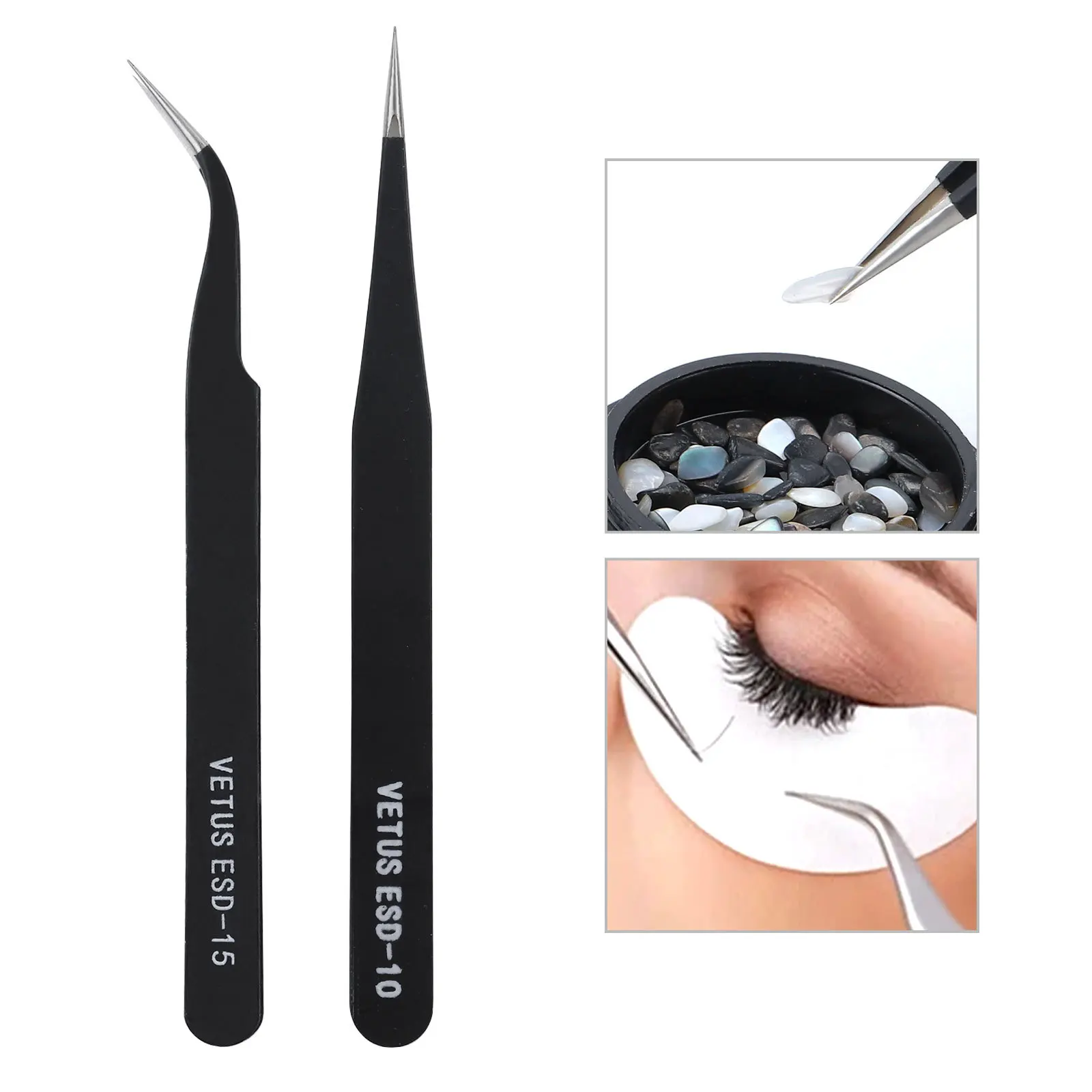 Straight Curved End Nail Art Tweezer Manicure Drill Diamonds Picker Forceps Lash Eyebrow Tweezers