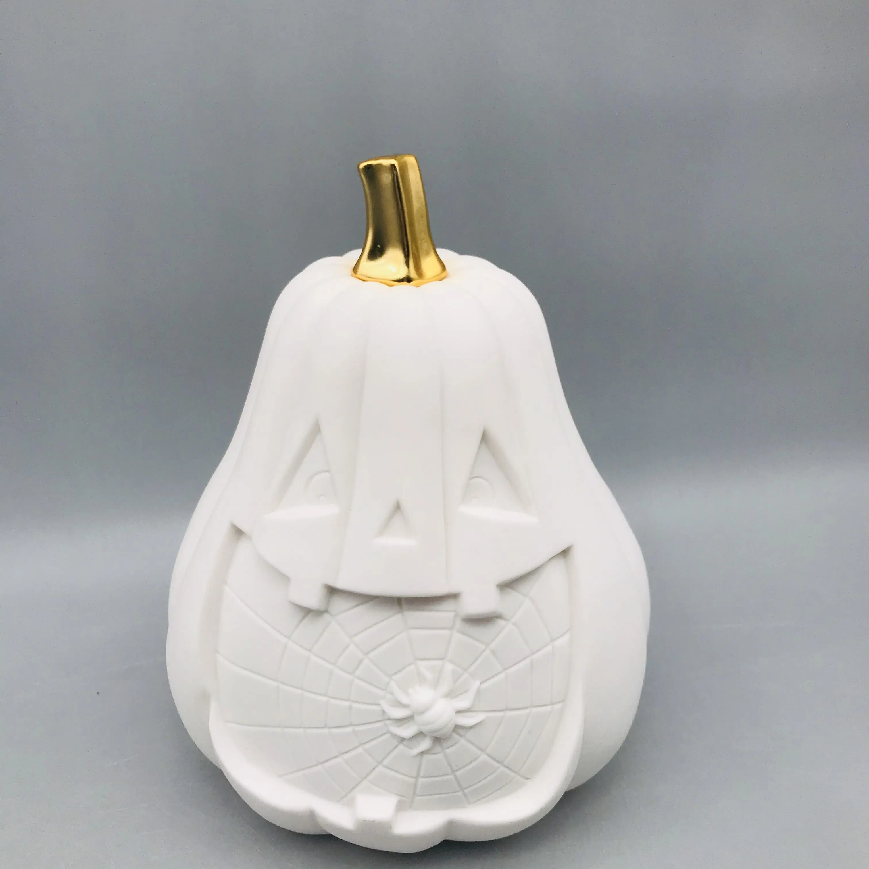 Lowest price Halloween white ceramic spider decor pumpkin LED