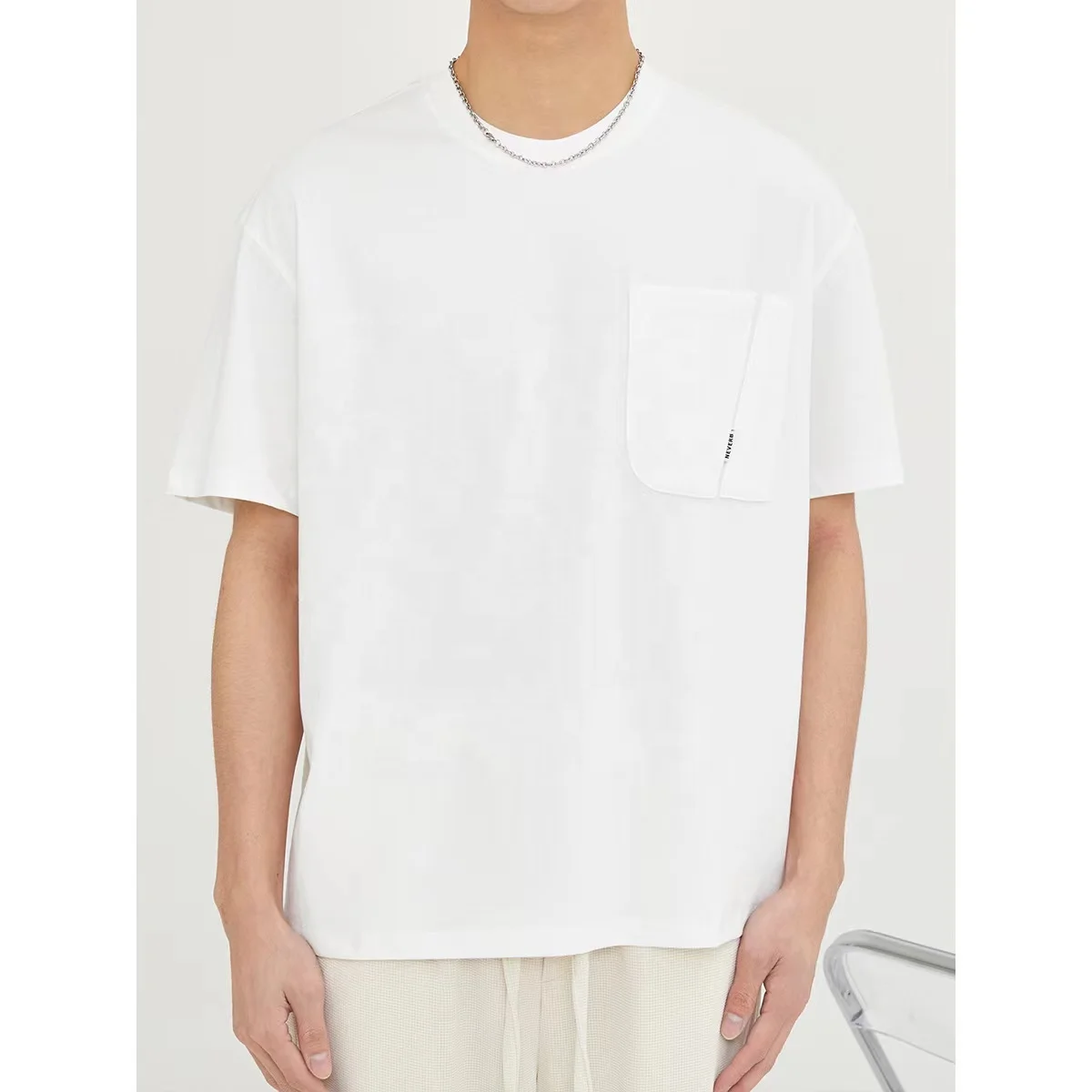Solid color simple splicing short sleeve round neck casual loose half sleeve top breathable sweat wicking men summer t shirt