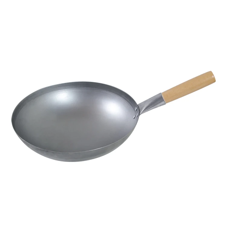 Cheap Traditional Wood Handle Stir Fry Small Wok Chinese Carbon Steel Machine Made Wok Uncoated Machine Wok Chino