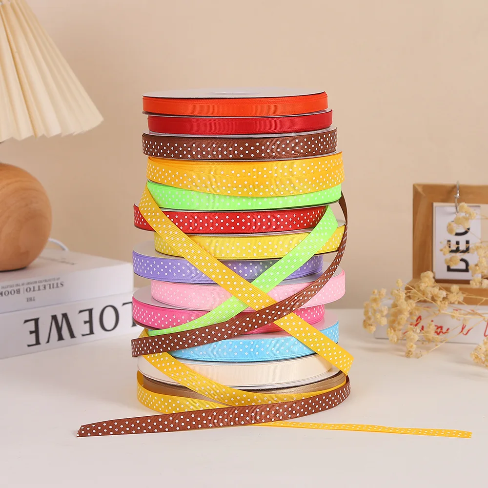 Custom 16mm 5/8 inch Polka Dot Polyester ribbon Fresh Flower Bouquet Packaging Ribbon Birthday Cake Baking Gift box ribbon