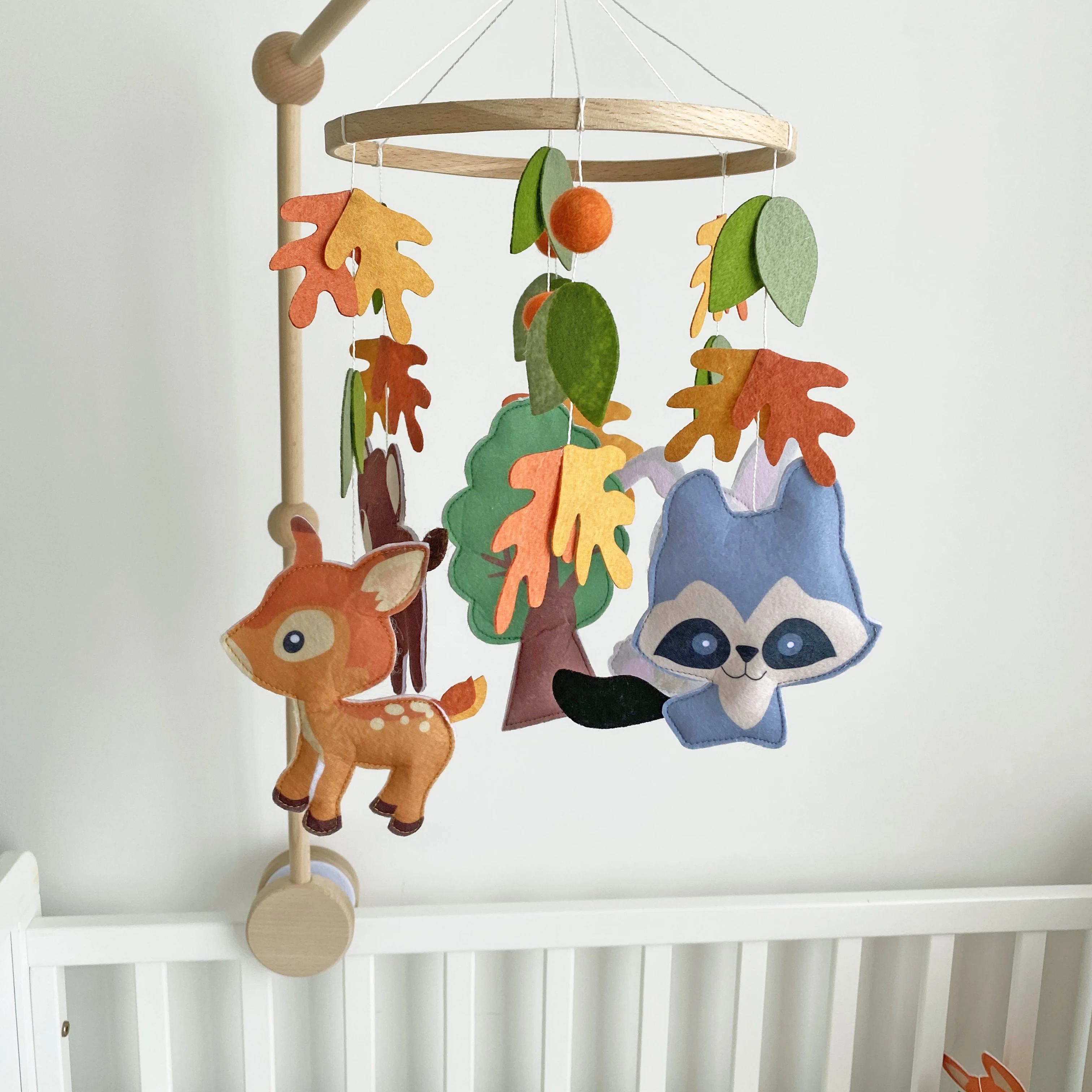 Baby Crib Mobile Cot Mobile Felt Mobile Toy Mobile Wooden Handmade Baby Shower Gift Woodland Forest Animals custom made wood bab