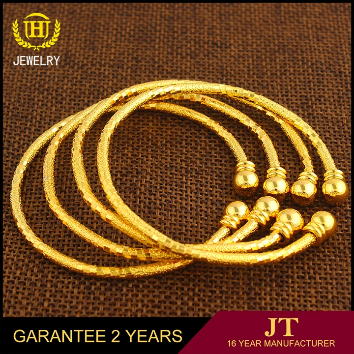 JH High Quality Dubai Open Bangle For Women Girls 18k Gold Plated Charm Jewelry Bangle