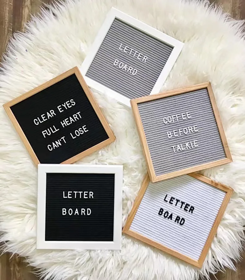 Changeable sign fabric bulletin message board slotted felt letter board with wooden frame