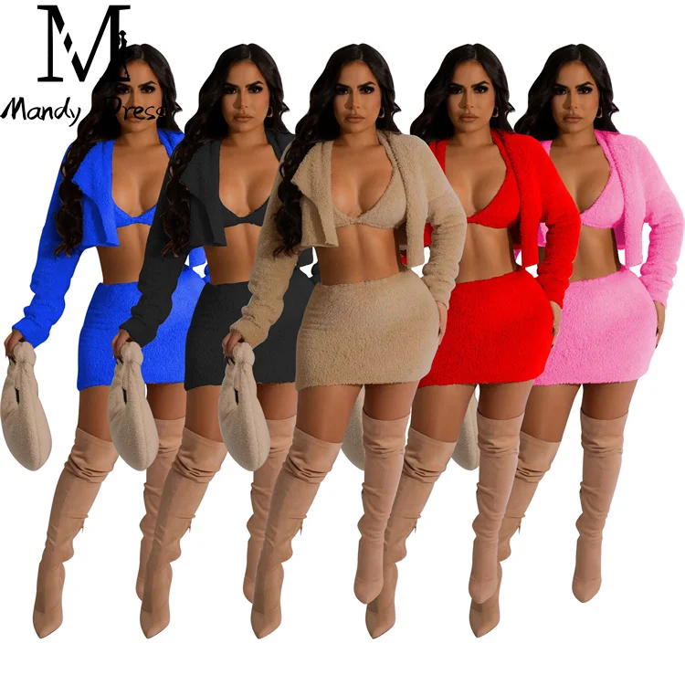 American Clothing Lounge Wear 3 Piece Suit Club Outfits Jackets Matching Skirts Sets 3 Piece For Women