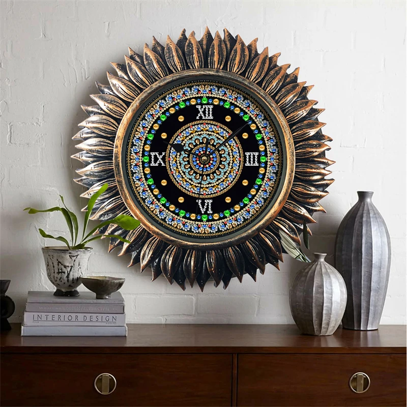 New creative DIY diamond painting hand-paste diamond wall clock Vintage Copper Living room Decoration Clock
