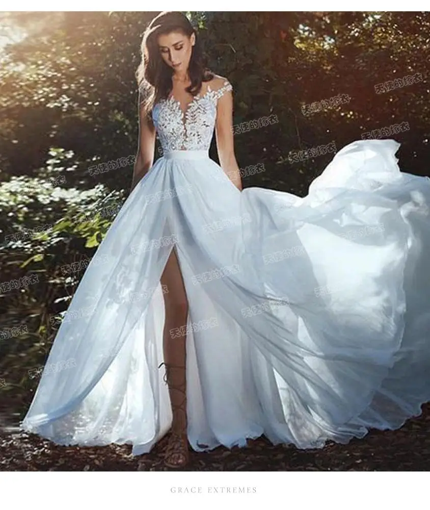 Женское Прозрачное платье с V-образным вырезом, летнее пляжное свадебное платье