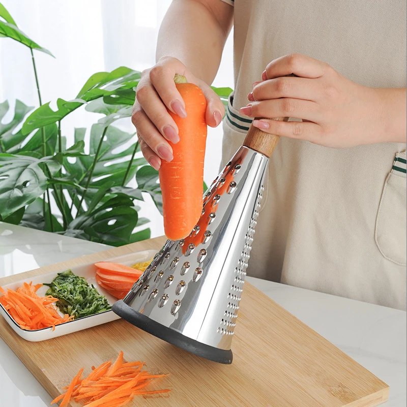 Top Seller Stainless Steel 3 Side Fruit Vegetable Professional Box Grater Cheese Shredder With Wood Handle