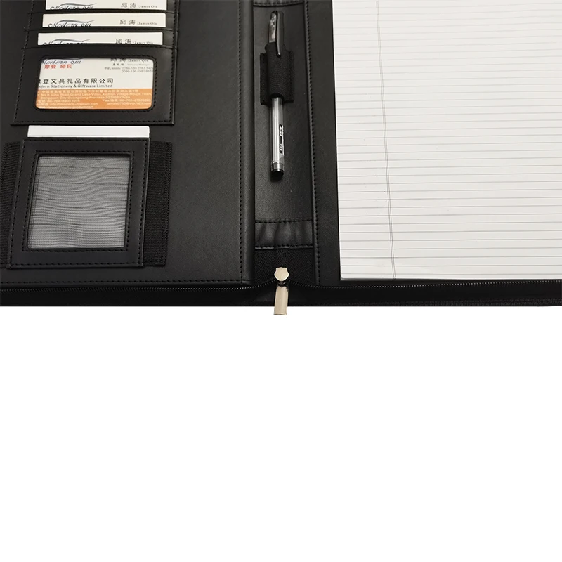 Modernqiu Custom Business Leather Portfolio A4 Leather Notepad Folder With Zipper Leather Padfolio Folder