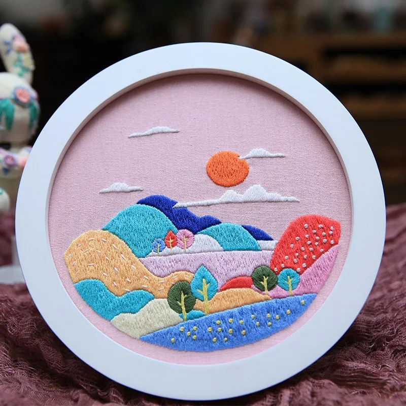 Scenic Serenity DIY Embroidery Landscape Kit Ideal for Handmade Living Room Decor