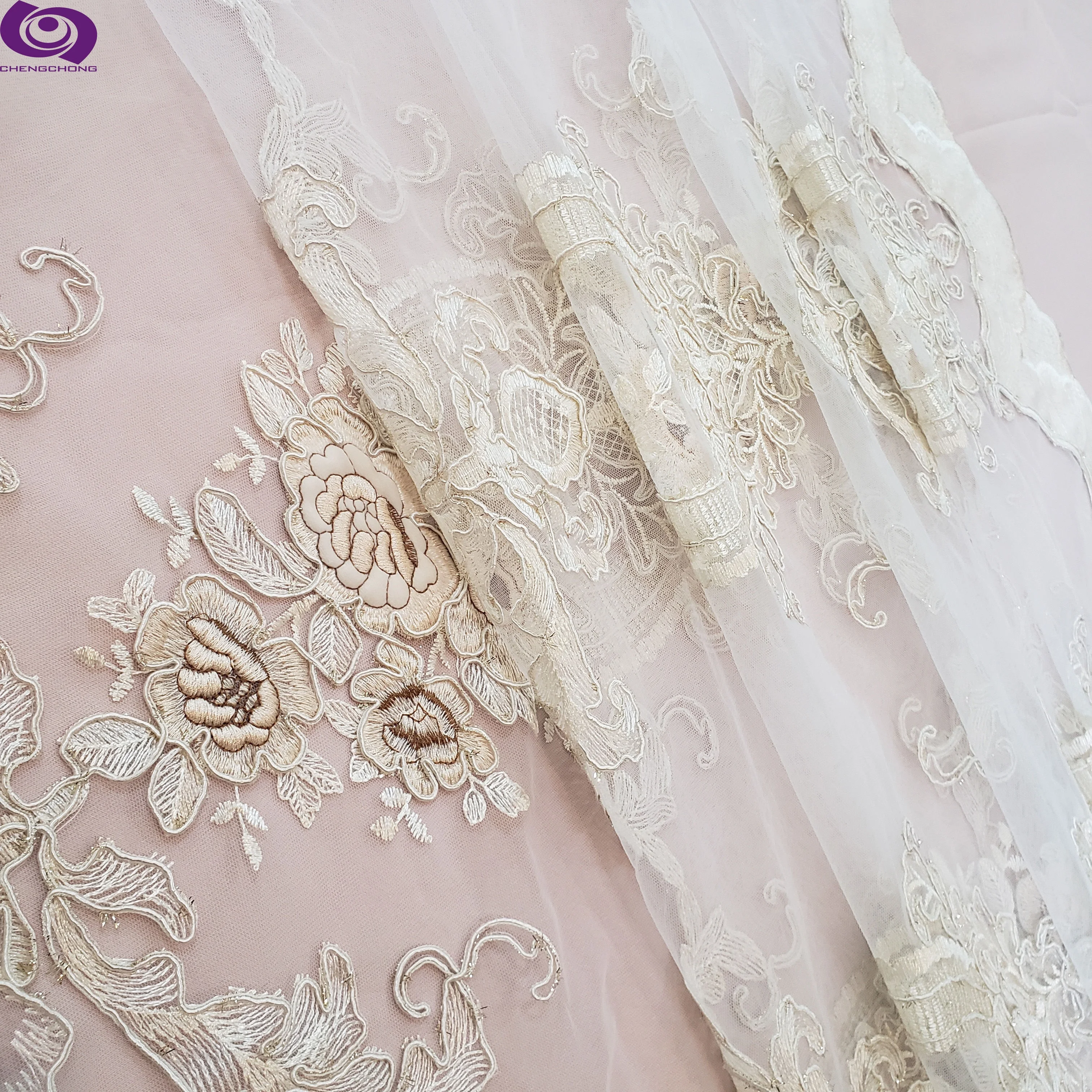 
 Лидер продаж, Высококачественная причудливая кружевная Французская ткань с вышивкой  