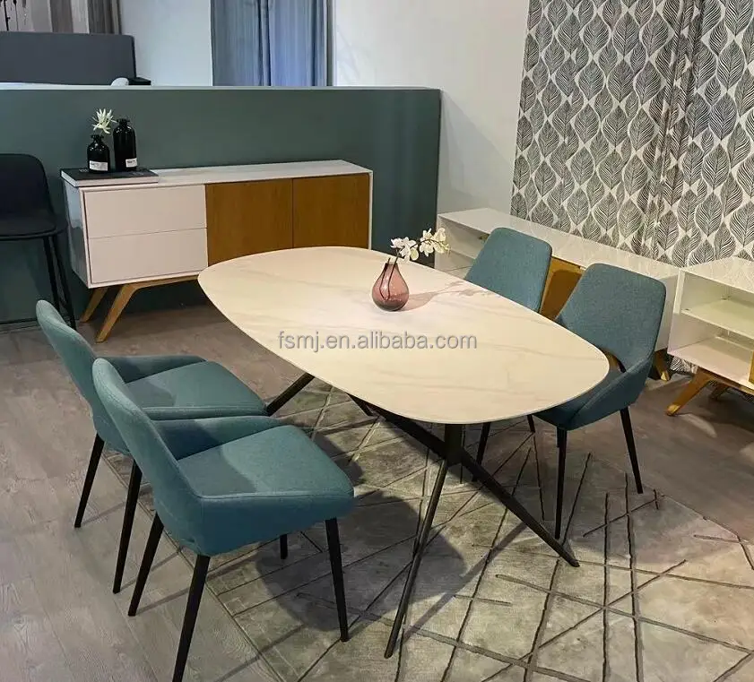 Discount dining table scandinavian room furniture Cheap Tables And Chairs sintered stone table top with metal base