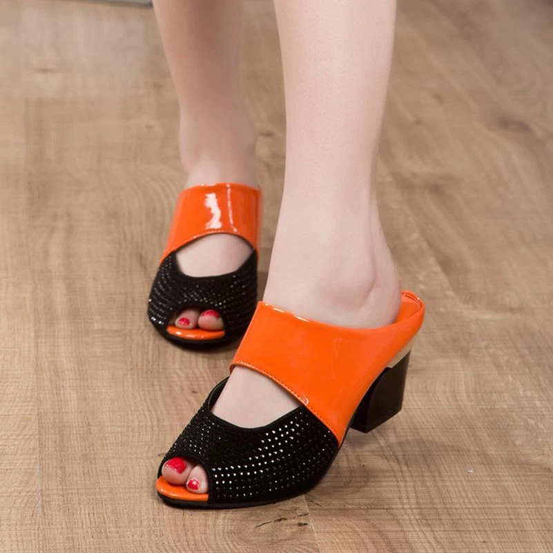 
Peep Toe Sandals Chunky Heels Women Shoes Women Mule Slippers 