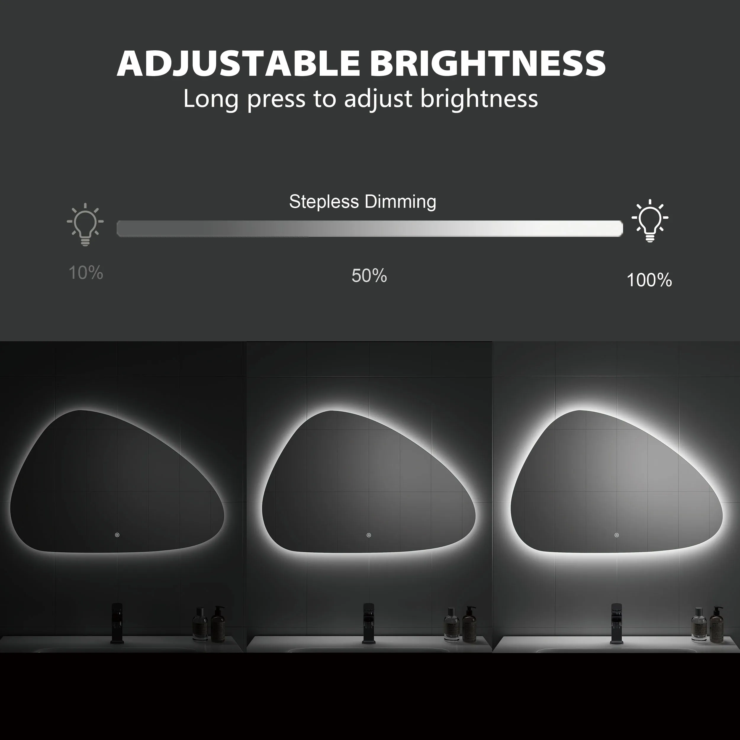 Manufacturers Smart Touch Adjustable Modern Asymmetrical Wholesale Hotel Backlit Vanity Led With Light Irregular Bathroom Mirror