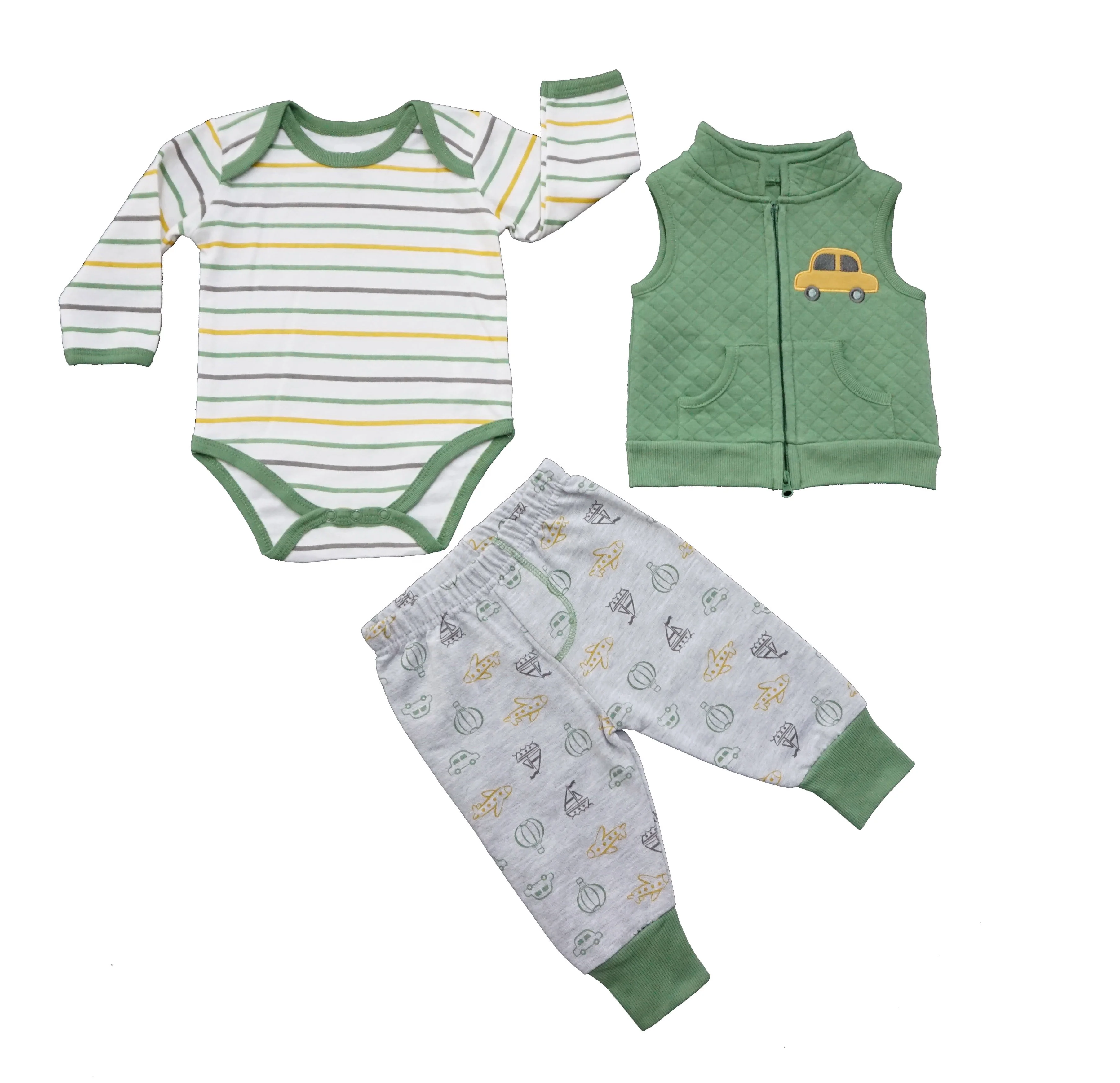 2023 New born baby clothes hot selling Boys winter clothing sets jacket baby cute patched confortable romper long pant 3 in one